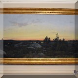 A01. David Curtis sunset landscape painting. Oil on canvas. Frame measures 26”h x 45”w 